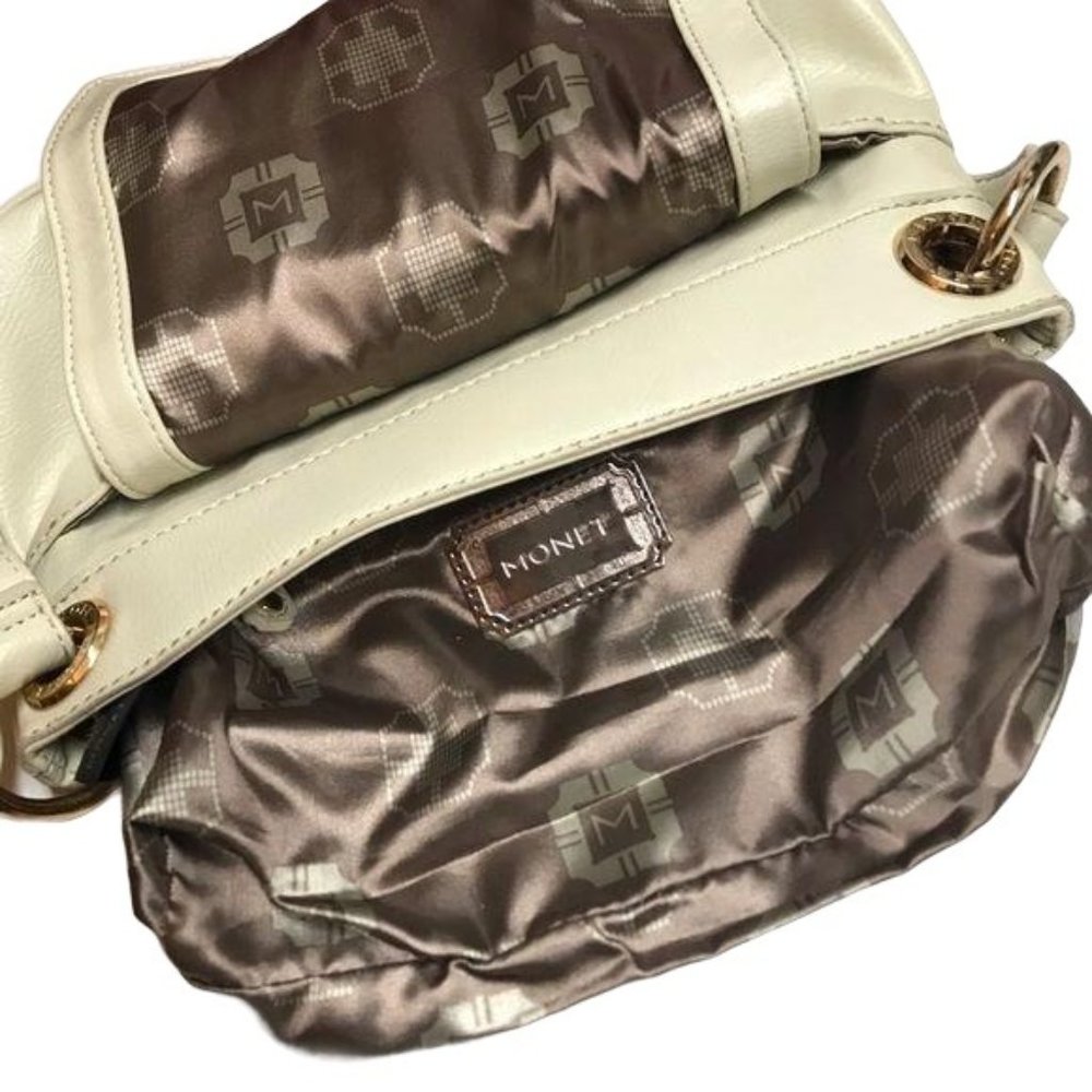 MONET Shoulder Bag Gold Hardware Cream Vegan Leather Beige Envelope Purse Size M - Picture 4 of 8